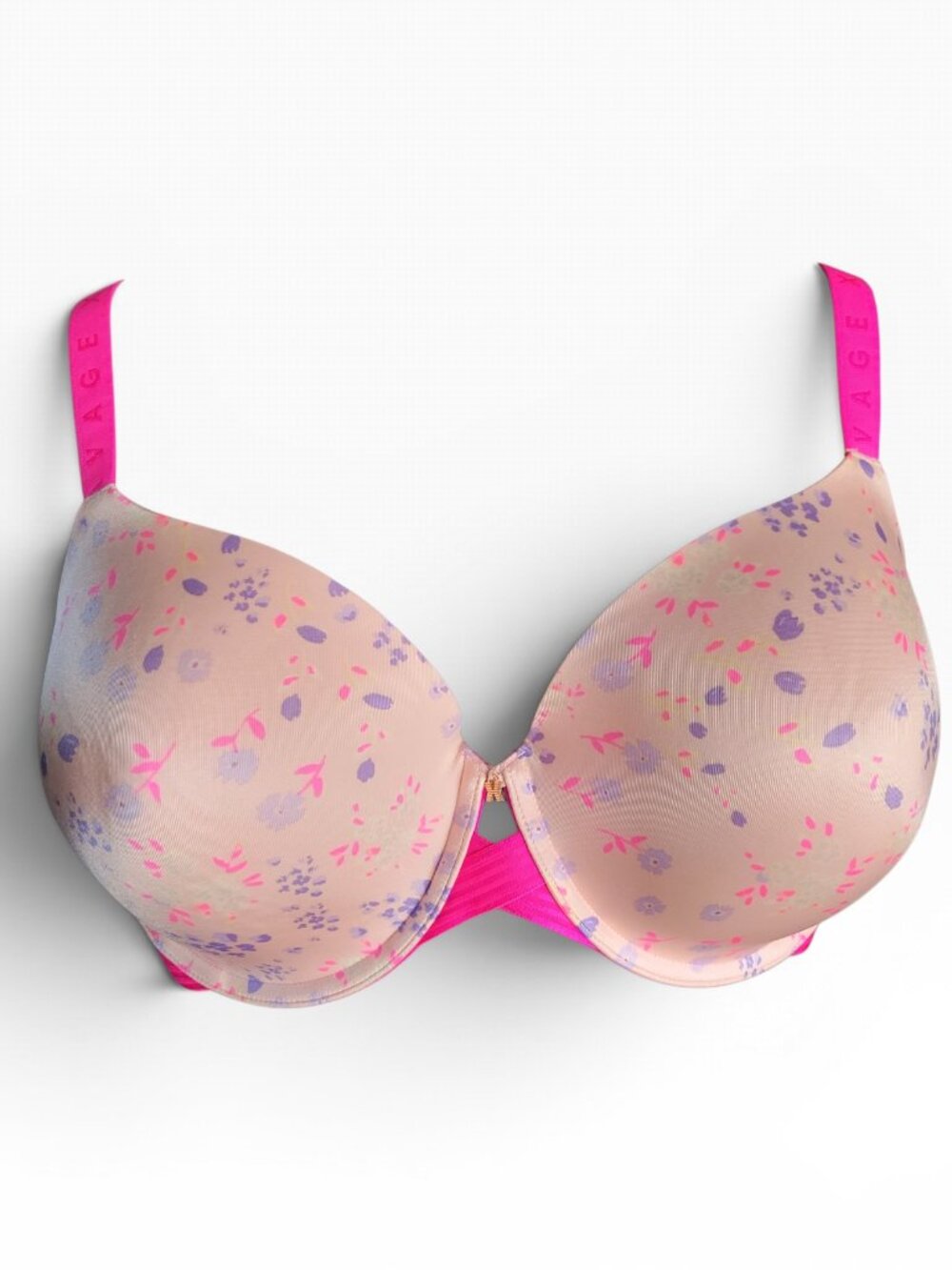 Savage X Fenty Floral Print T-Shirt Bra Pink Purple Accent (Size 44D)